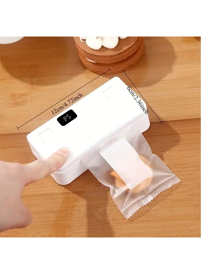 White USB Rechargeable 2 in 1 Snack Bag Sealer Handheld Compact for Home Travel - Image 3