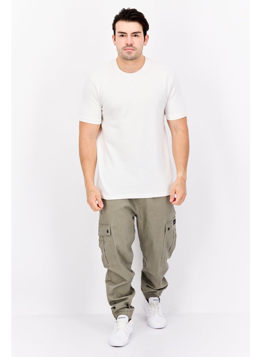 Cactus Man by Ricky Singh - Men Crew Neck Short Sleeves Textured T-Shirt, White - Image 1