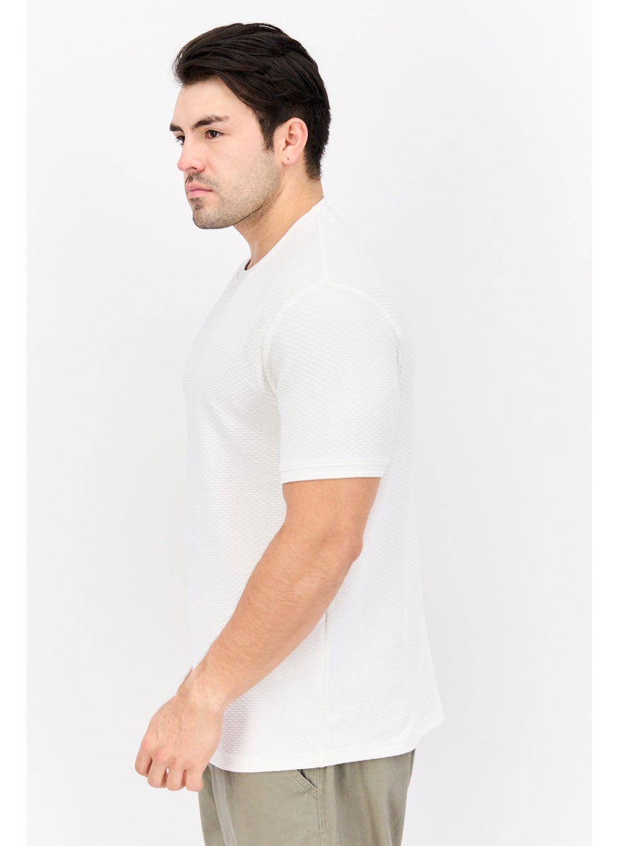 Cactus Man by Ricky Singh - Men Crew Neck Short Sleeves Textured T-Shirt, White - Image 1