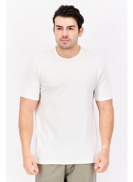 Men Crew Neck Short Sleeves Textured T-Shirt, White