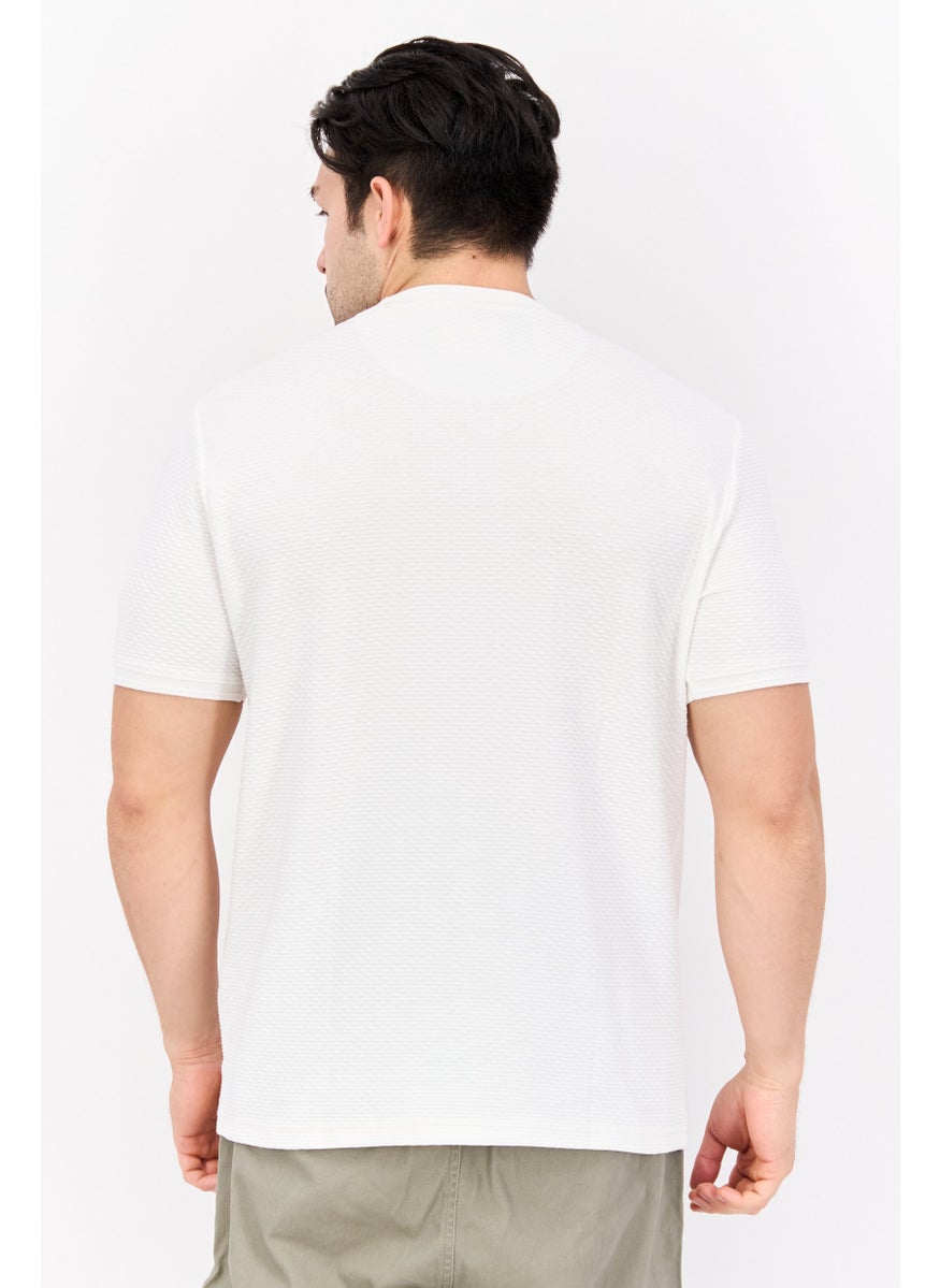 Cactus Man by Ricky Singh - Men Crew Neck Short Sleeves Textured T-Shirt, White - Image 1