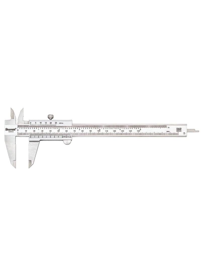 Starrett Starrett Vernier Caliper with Hardened Stainless Steel Depth Rod Lock Screw and Sharp Black Graduation  Metric English 06 Range 001 Graduation  125MEA6150  - Image 1