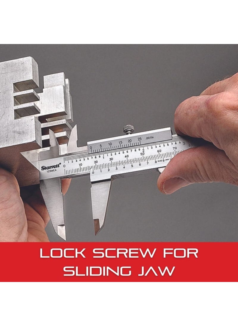 Starrett Starrett Vernier Caliper with Hardened Stainless Steel Depth Rod Lock Screw and Sharp Black Graduation  Metric English 06 Range 001 Graduation  125MEA6150  - Image 4