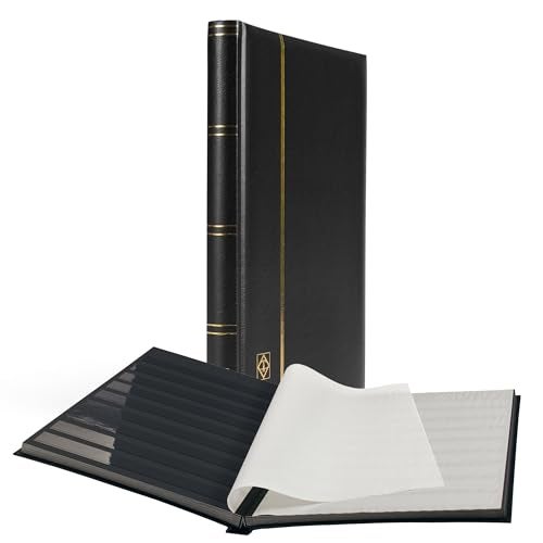 LIGHTHOUSE – “COMFORT” Padded Leather Cover Stockbook for Stamps - 32 Black Cardstock A4 Pages with Clear Strips and Double Linen Hinges - Black - Image 3