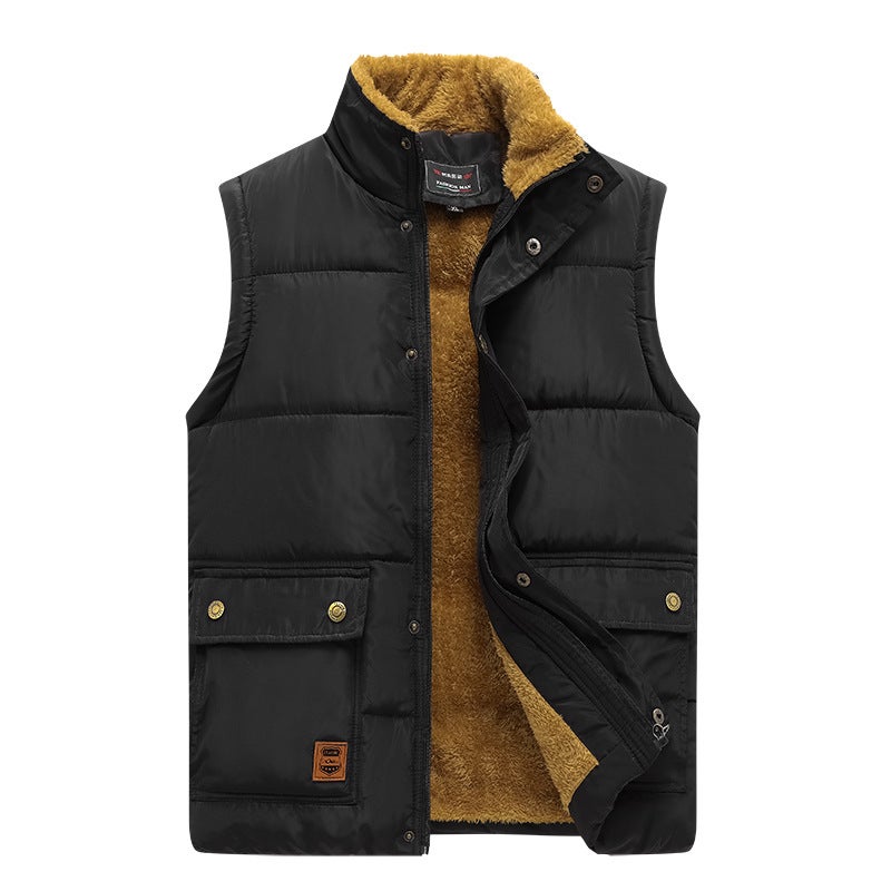 Lamb Fleece Dad Vest Cotton Vest Men'S Warm Fleece-Lined Thickened Waistcoat Middle-Aged And Elderly Men'S Vest Outer - Image 1