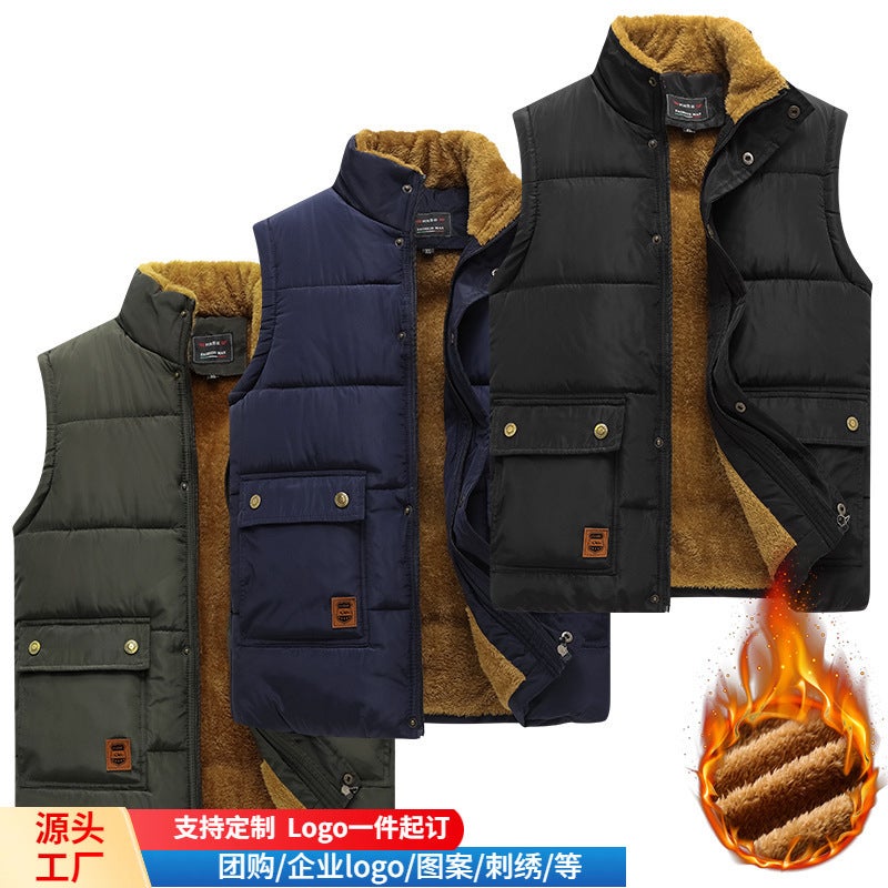 Lamb Fleece Dad Vest Cotton Vest Men'S Warm Fleece-Lined Thickened Waistcoat Middle-Aged And Elderly Men'S Vest Outer - Image 2