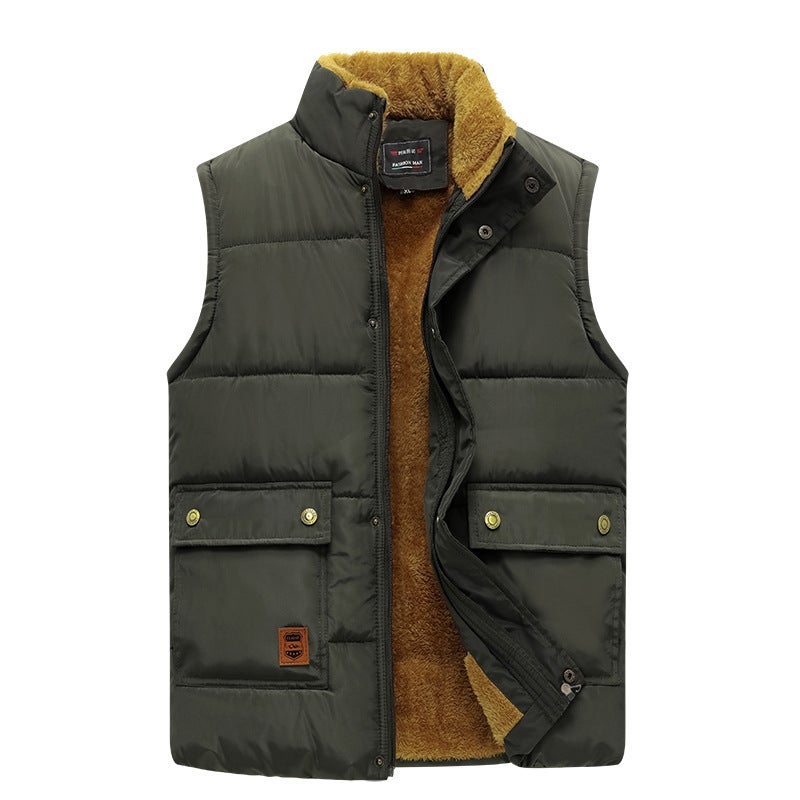 Lamb Fleece Dad Vest Cotton Vest Men'S Warm Fleece-Lined Thickened Waistcoat Middle-Aged And Elderly Men'S Vest Outer - Image 3