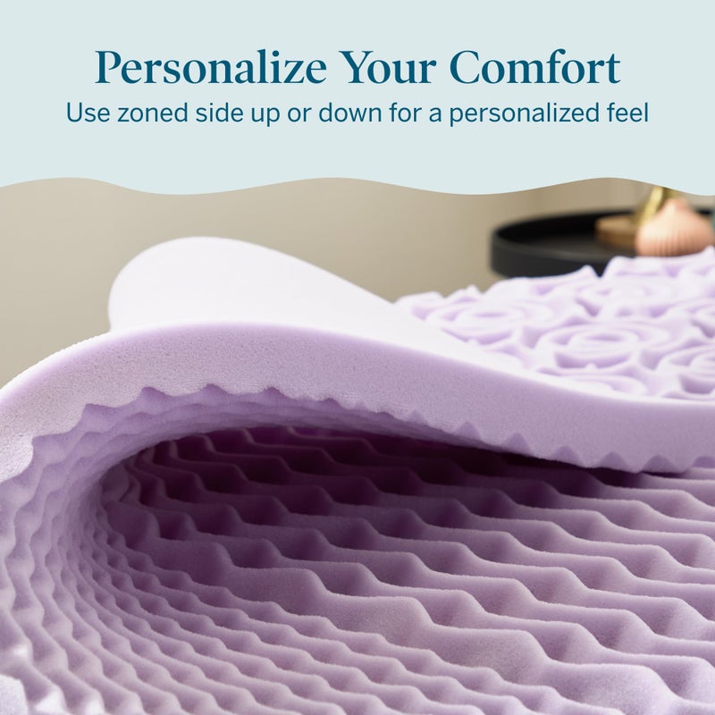 LUCID Lavender Infused 2 Inch Memory Foam Mattress Topper with 5 Zones â€“ Full Size â€“ Plush Feel â€“ CertiPUR Certified â€“ Dorm Room Essentials - Image 5