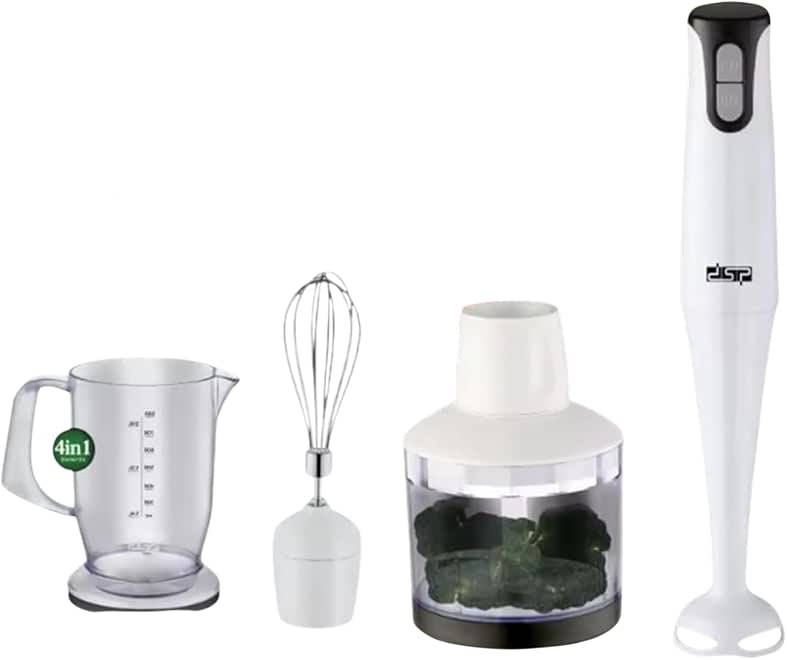 dsp Hand Blender 4-in-1, 400W Power, Dual Speed Control, Includes 500ml Chopper & 800ml Mixing Bowl, Easy to Clean, Anti-Splash Design, Stainless Steel Blades, KM1003