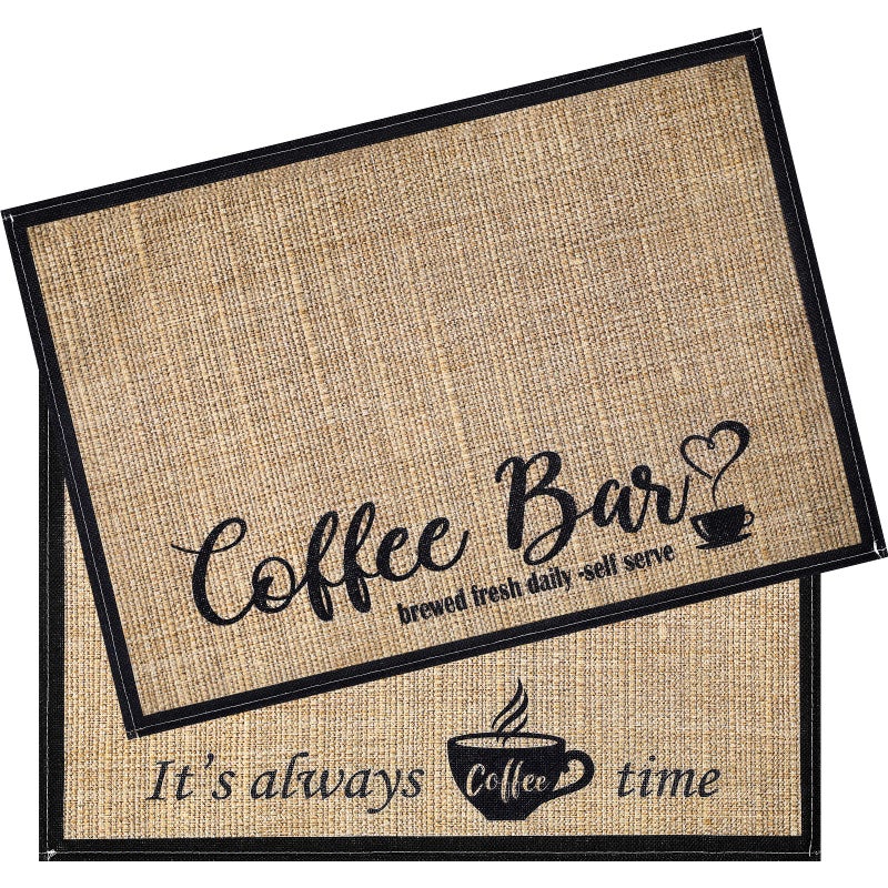 Cunhill 2 Pieces Coffee Bar MatCoffee Bar Accessories 20 x 14 Inch Coffee Bar Decoration Coffee Placemats for Coffee Machine Coffee Bar CountertopsCoffee Station AccessoriesCoffee Time