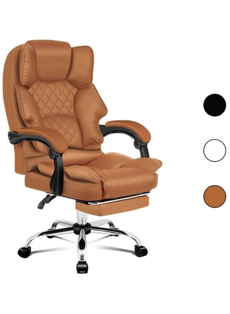 كرنك كرسي ألعاب مكتب تنفيذي من Karnak مصنوع من جلد البولي يوريثان، يدور بزاوية 360 درجة، بخياطة ماسية، ظهر مرتفع مع آلية قفل الإمالة، إسفنج ناعم ومسند ظهر مبطن جيدًا مع دعم أسفل الظهر (بني) - Image 1