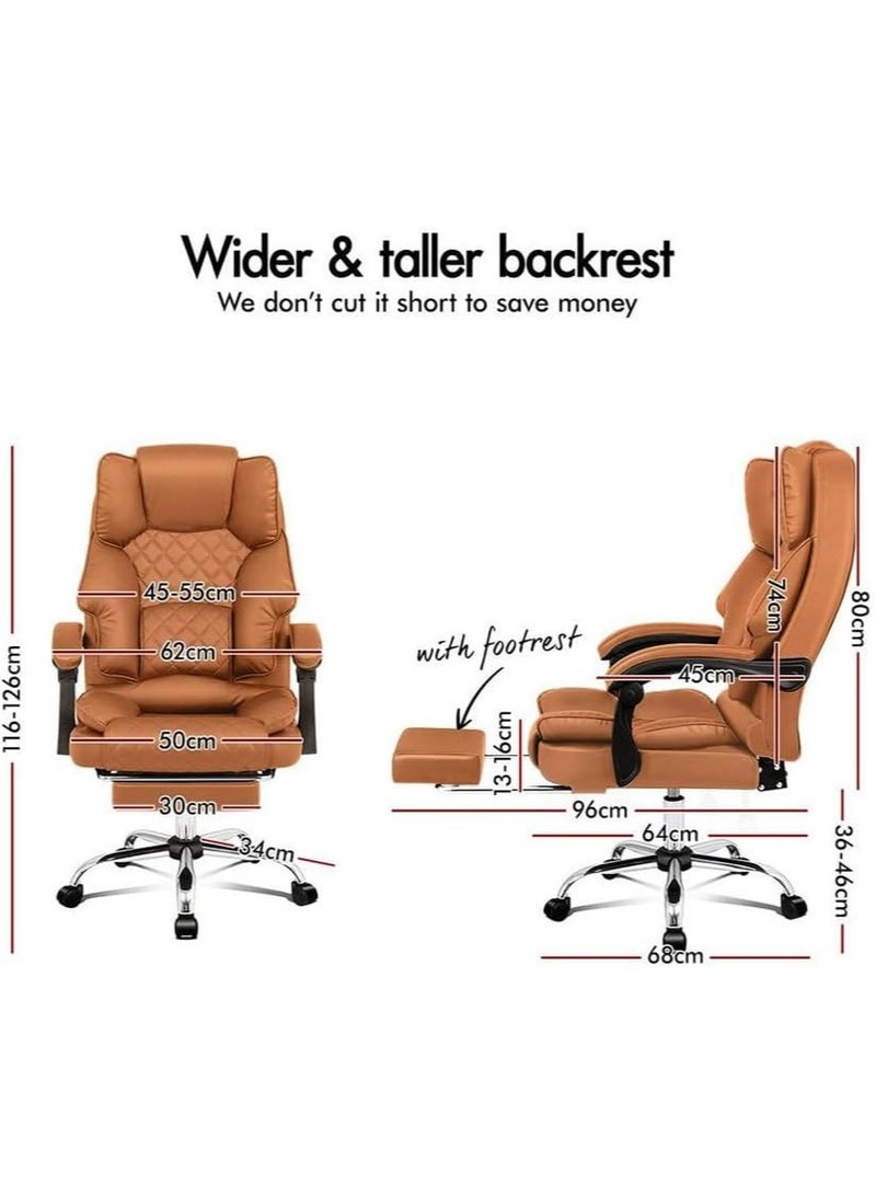 كرنك كرسي ألعاب مكتب تنفيذي من Karnak مصنوع من جلد البولي يوريثان، يدور بزاوية 360 درجة، بخياطة ماسية، ظهر مرتفع مع آلية قفل الإمالة، إسفنج ناعم ومسند ظهر مبطن جيدًا مع دعم أسفل الظهر (بني) - Image 3