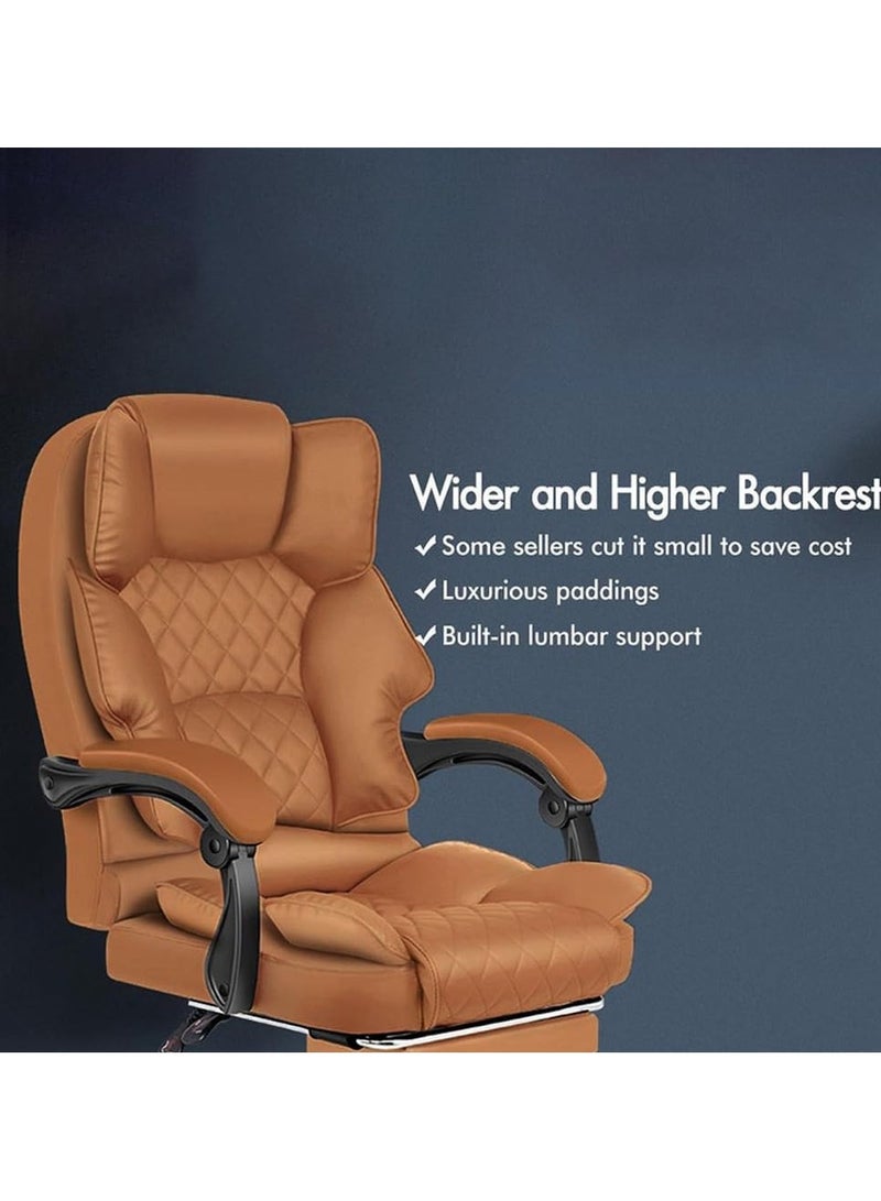 كرنك كرسي ألعاب مكتب تنفيذي من Karnak مصنوع من جلد البولي يوريثان، يدور بزاوية 360 درجة، بخياطة ماسية، ظهر مرتفع مع آلية قفل الإمالة، إسفنج ناعم ومسند ظهر مبطن جيدًا مع دعم أسفل الظهر (بني) - Image 5