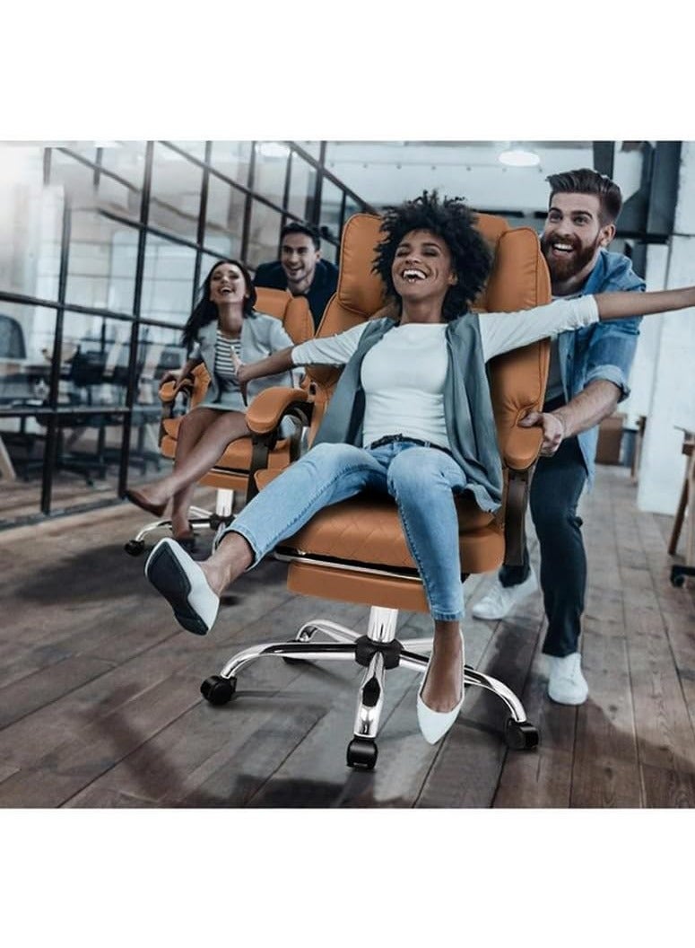 كرنك كرسي ألعاب مكتب تنفيذي من Karnak مصنوع من جلد البولي يوريثان، يدور بزاوية 360 درجة، بخياطة ماسية، ظهر مرتفع مع آلية قفل الإمالة، إسفنج ناعم ومسند ظهر مبطن جيدًا مع دعم أسفل الظهر (بني) - Image 4