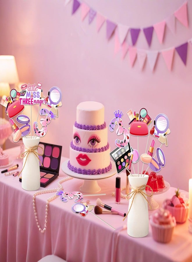Balterever 24PCS Little Miss Threenager Birthday Decorations Table Centerpieces Sticks Makeup 3rd Birthday Party Decoration for Girls Little Miss Threenager Bday Decorations for 3rd Bday Supplies - Image 3
