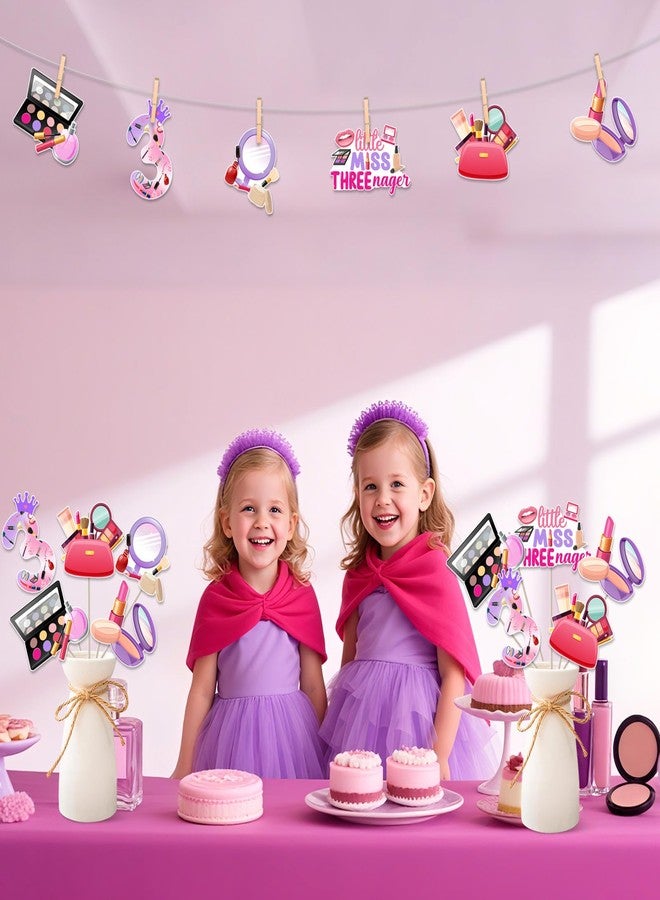 Balterever 24PCS Little Miss Threenager Birthday Decorations Table Centerpieces Sticks Makeup 3rd Birthday Party Decoration for Girls Little Miss Threenager Bday Decorations for 3rd Bday Supplies - Image 4