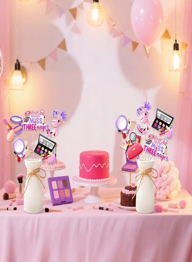 Balterever 24PCS Little Miss Threenager Birthday Decorations Table Centerpieces Sticks Makeup 3rd Birthday Party Decoration for Girls Little Miss Threenager Bday Decorations for 3rd Bday Supplies - Image 2