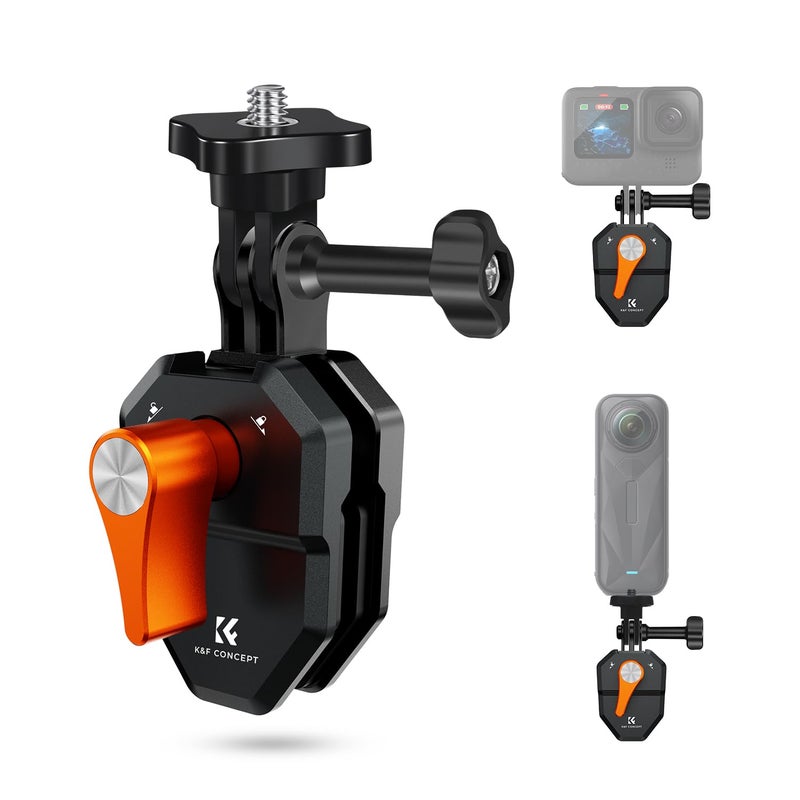 K&F Concept حامل زجاج أمامي للدراجات النارية من K&F CONCEPT لكاميرات GoPro Hero 13/12/11/10/9 باللون الأسود، مشبك كاميرا من سبائك الألمنيوم مع محول 1/4 بوصة لكاميرات DJI Osmo Action 6/3/4/5 Pro Insta360 X5/X4، ملحقات كاميرات الحركة - Image 1
