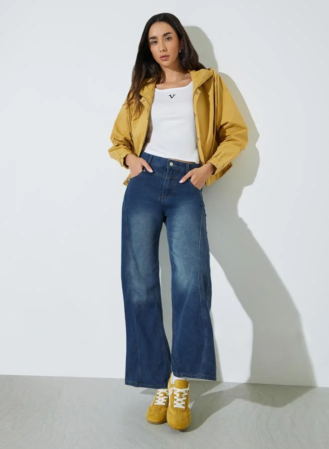 ستايلي Blue Wide Leg Faded Jeans