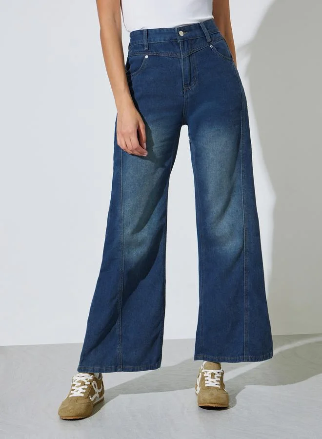ستايلي Blue Wide Leg Faded Jeans