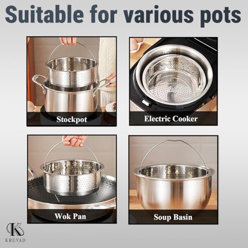 Kruvad Stainless Steel Steamer Basket Multifunction Kitchen Tools with Double Handle Water Drain Vegetable Steamer Basket for Instant Pot - Image 5