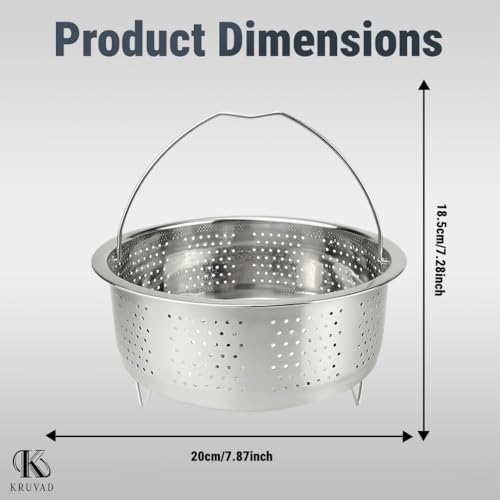 Kruvad Stainless Steel Steamer Basket Multifunction Kitchen Tools with Double Handle Water Drain Vegetable Steamer Basket for Instant Pot - Image 3