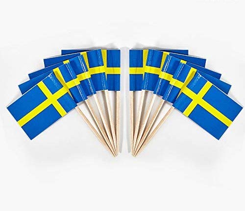 Javd Cyps 100 Pcs Sweden Flag Swede Toothpick Flags  Small Mini Stick Cupcake Toppers Swede Flags Country Picks Party Decoration Celebration Cocktail Food Bar Cake Flags