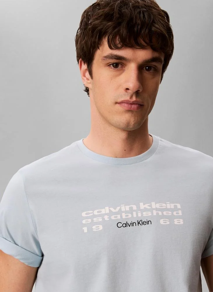 Calvin Klein Jeans Winter Sky Logo Graphic Crew Neck T-Shirt for Men | Best Price UAE