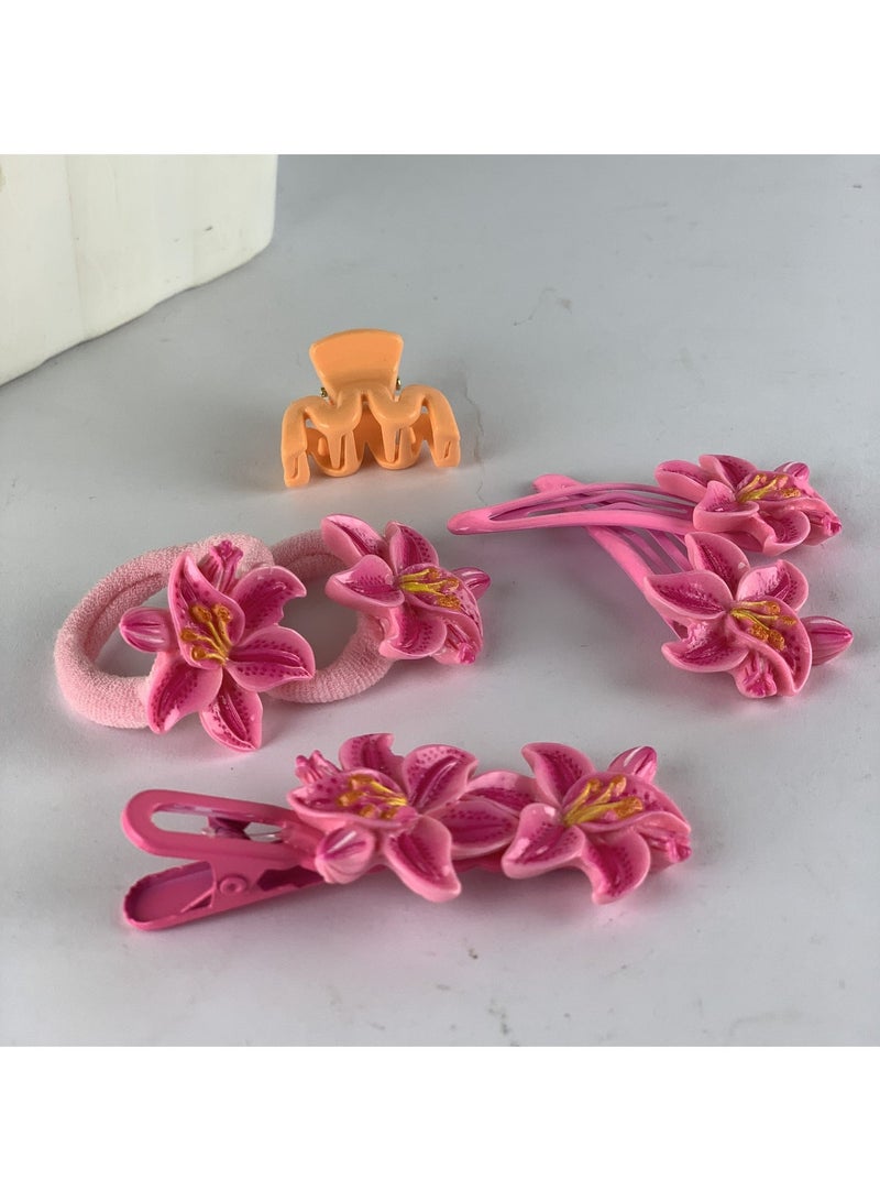Girls Floral Hair Accessories Set (Clips & Elastics) – 6 Pieces, Elegant Flower Design - Image 5