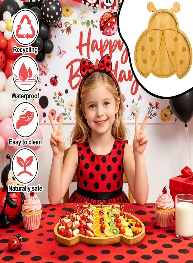 THEYGE Ladybug Charcuterie Board Cute Bug Baby Shower Serving Tray Kid Birthday Party Decoration Wooden Bamboo Decorative Display Food Plate Table Supplies Fillable Platter for Snacks Appetizers Fruit - Image 2