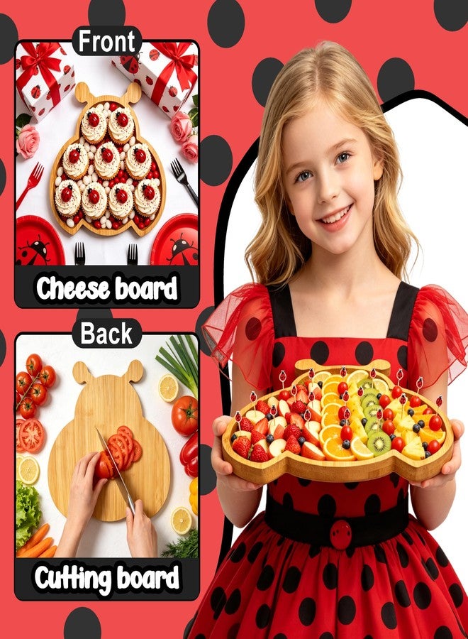 THEYGE Ladybug Charcuterie Board Cute Bug Baby Shower Serving Tray Kid Birthday Party Decoration Wooden Bamboo Decorative Display Food Plate Table Supplies Fillable Platter for Snacks Appetizers Fruit - Image 3