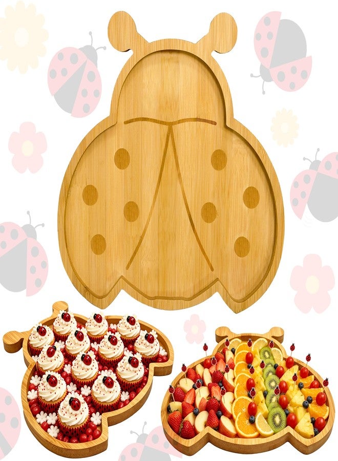 THEYGE Ladybug Charcuterie Board Cute Bug Baby Shower Serving Tray Kid Birthday Party Decoration Wooden Bamboo Decorative Display Food Plate Table Supplies Fillable Platter for Snacks Appetizers Fruit - Image 1