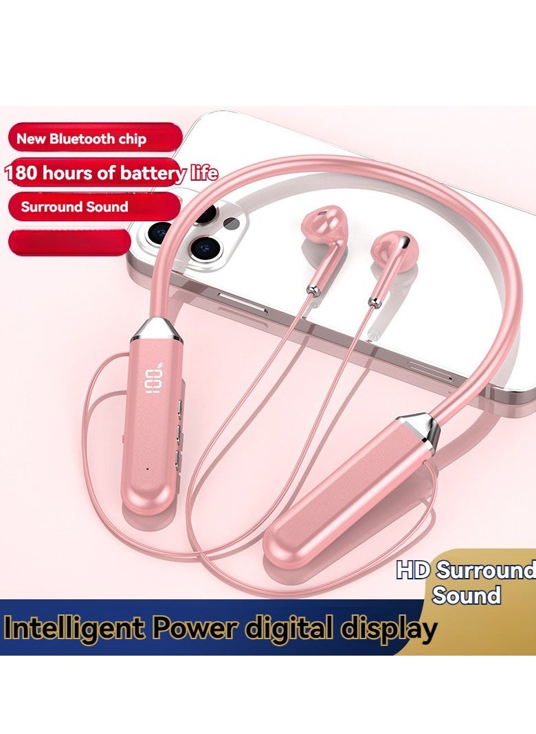 Generic Neck-mounted Bluetooth headset in-ear digital display sports running ultra-long battery life wireless Bluetooth headset pink  - Image 1