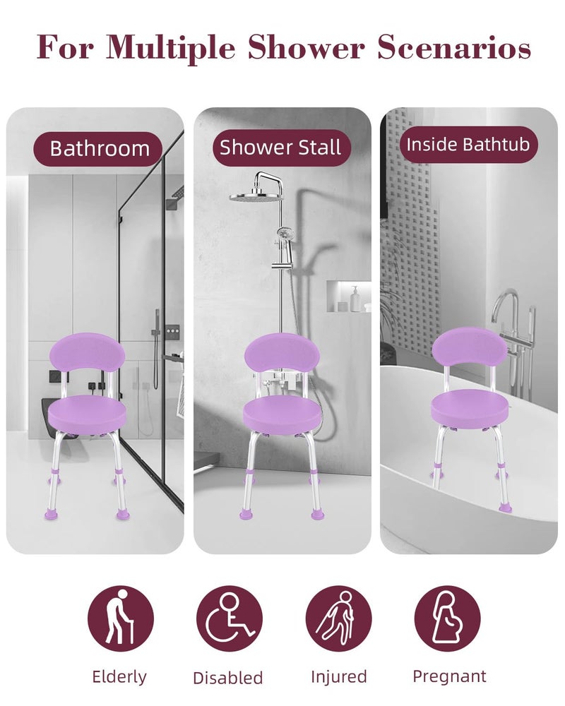 Fvzzin Swivel Shower Chair, 360Â° Non-Slip Shower Seat with Backrest for Elderly and Disabled, Height Adjustable Rotating Tub Bench for Seniors Bathroom Inside Shower with Compact Frame (Purple) - Image 5