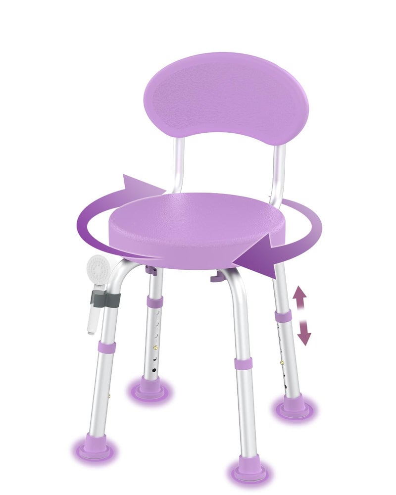 Fvzzin Swivel Shower Chair, 360Â° Non-Slip Shower Seat with Backrest for Elderly and Disabled, Height Adjustable Rotating Tub Bench for Seniors Bathroom Inside Shower with Compact Frame (Purple) - Image 1