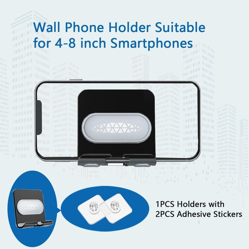 BICEUKI Shower Phone Holder with 2PCS Adhesive Stickers,Aluminum Alloy Wall Mount Phone Stand for Bathroom,Kitchen,Office and More,Compatible with Smartphone(Black-Gray) e(Black-Gray) - Image 3