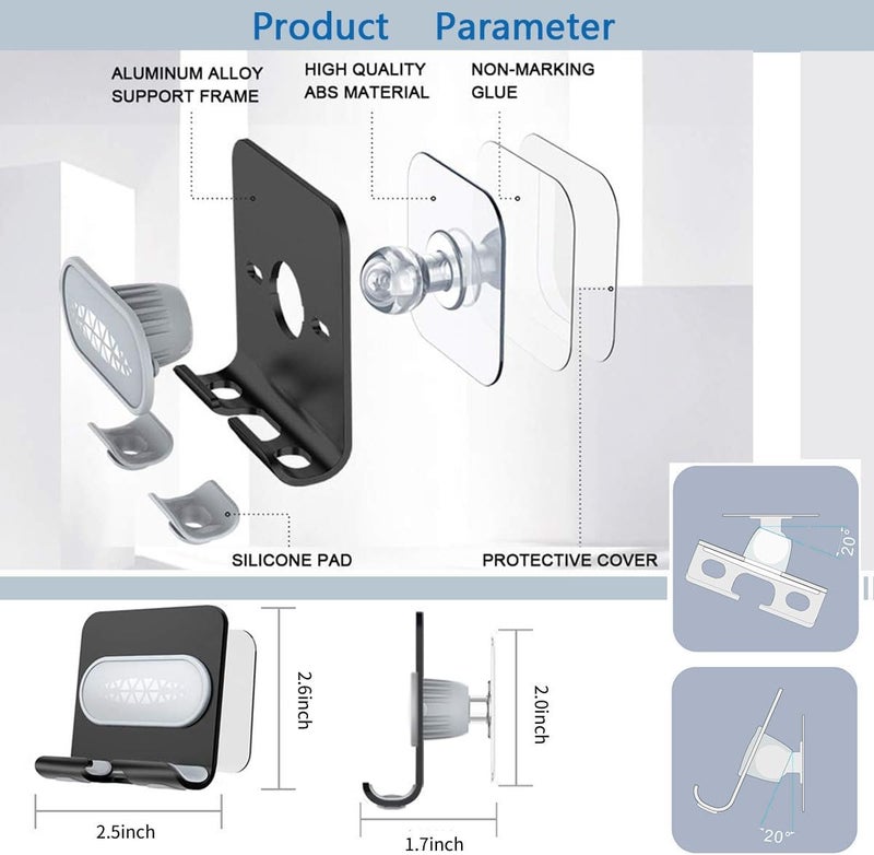 BICEUKI Shower Phone Holder with 2PCS Adhesive Stickers,Aluminum Alloy Wall Mount Phone Stand for Bathroom,Kitchen,Office and More,Compatible with Smartphone(Black-Gray) e(Black-Gray) - Image 2