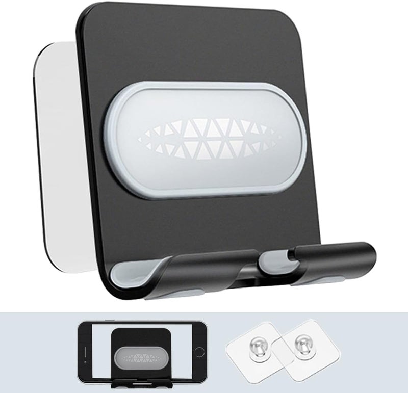 BICEUKI Shower Phone Holder with 2PCS Adhesive Stickers,Aluminum Alloy Wall Mount Phone Stand for Bathroom,Kitchen,Office and More,Compatible with Smartphone(Black-Gray) e(Black-Gray) - Image 1