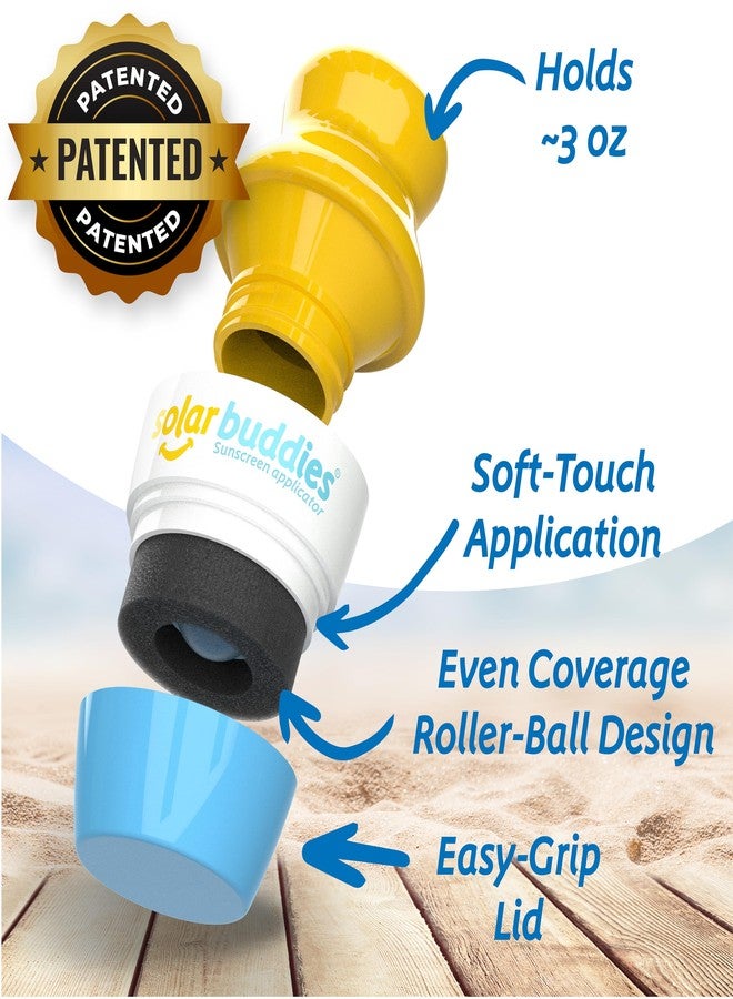 Solar Buddies Grab & Go Travel Bundle - Single Blue - Empty Refillable Applicator with Carabiner Clip & Brush - Roll-On Sponge for Lotion & Cream - 3.4oz (No Sunscreen Included) - Image 2