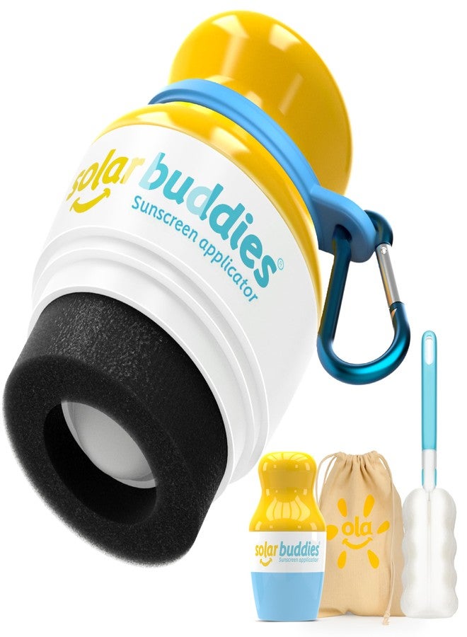 Solar Buddies Grab & Go Travel Bundle - Single Blue - Empty Refillable Applicator with Carabiner Clip & Brush - Roll-On Sponge for Lotion & Cream - 3.4oz (No Sunscreen Included) - Image 1