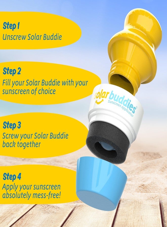 Solar Buddies Grab & Go Travel Bundle - Single Blue - Empty Refillable Applicator with Carabiner Clip & Brush - Roll-On Sponge for Lotion & Cream - 3.4oz (No Sunscreen Included) - Image 4