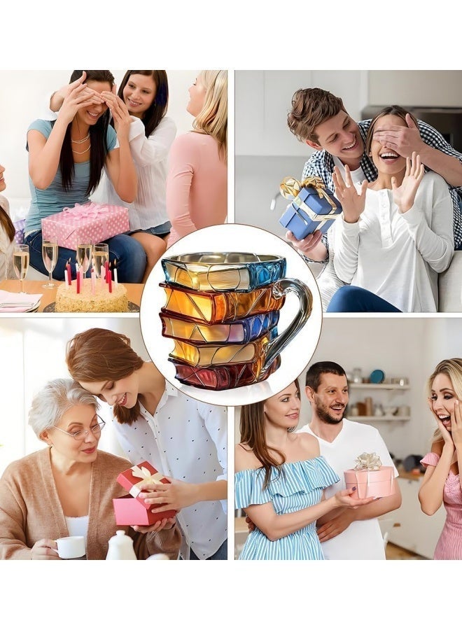 TAKHTEELA Painted Book Mug 330ml – 3D Clear Coffee Cup with Handle Book Stack, Cute Funny Glass Mug with Spoon, Unique Gift for Readers, Writers, Librarians, Women – Saudi National Day Gift - Image 3
