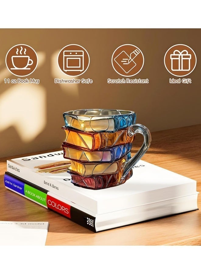 TAKHTEELA Painted Book Mug 330ml – 3D Clear Coffee Cup with Handle Book Stack, Cute Funny Glass Mug with Spoon, Unique Gift for Readers, Writers, Librarians, Women – Saudi National Day Gift - Image 5