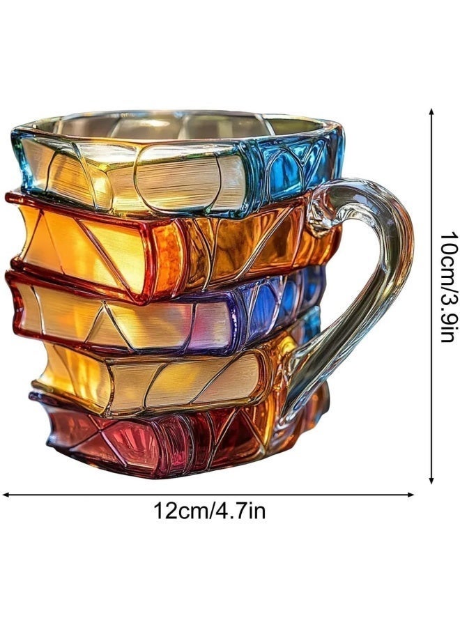 TAKHTEELA Painted Book Mug 330ml – 3D Clear Coffee Cup with Handle Book Stack, Cute Funny Glass Mug with Spoon, Unique Gift for Readers, Writers, Librarians, Women – Saudi National Day Gift - Image 4