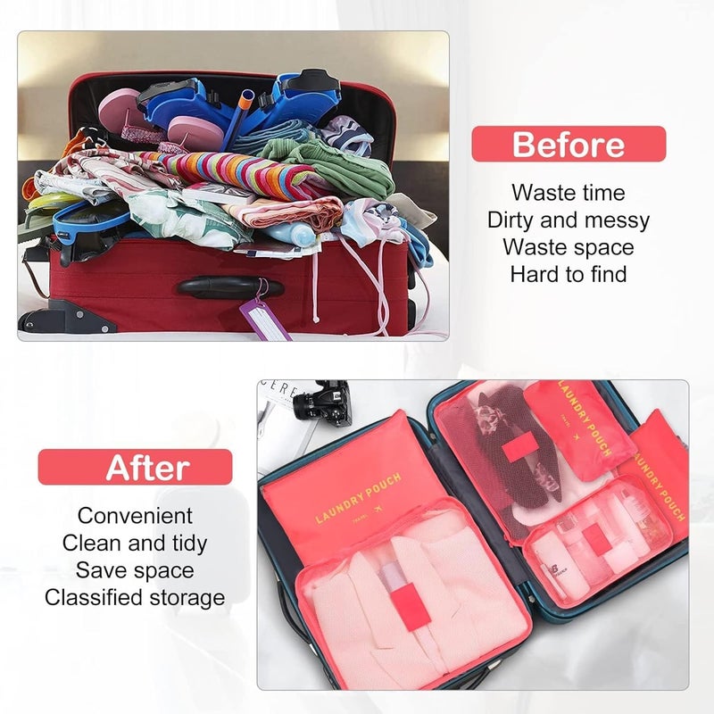 6Pcs Set Travel Luggage Organizer Packing Cubes Set Storage Bag Waterproof Laundry Bag Traveling Accessories - Watermelon Red,Travel Bag - Image 4