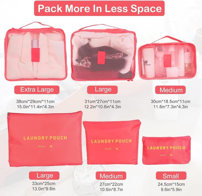 6Pcs Set Travel Luggage Organizer Packing Cubes Set Storage Bag Waterproof Laundry Bag Traveling Accessories - Watermelon Red,Travel Bag - Image 3