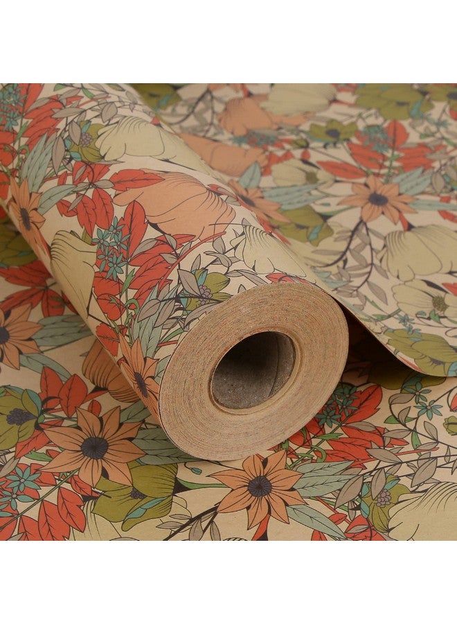 Aimyoo Kraft Floral Wrapping Paper Jumbo Roll All Occasion Flower Gift Wrap Paper For Wedding Bridal Shower Birthday 17 In X 60 Ft - Image 1