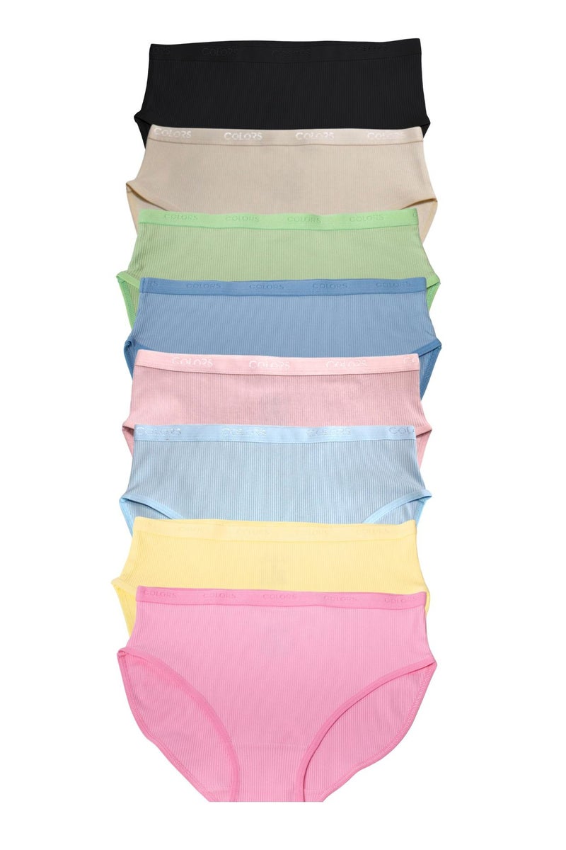 COLORS Colors Pack of 8 Women's Ribbed Cotton Derby Brief Panties Underwear - Image 1