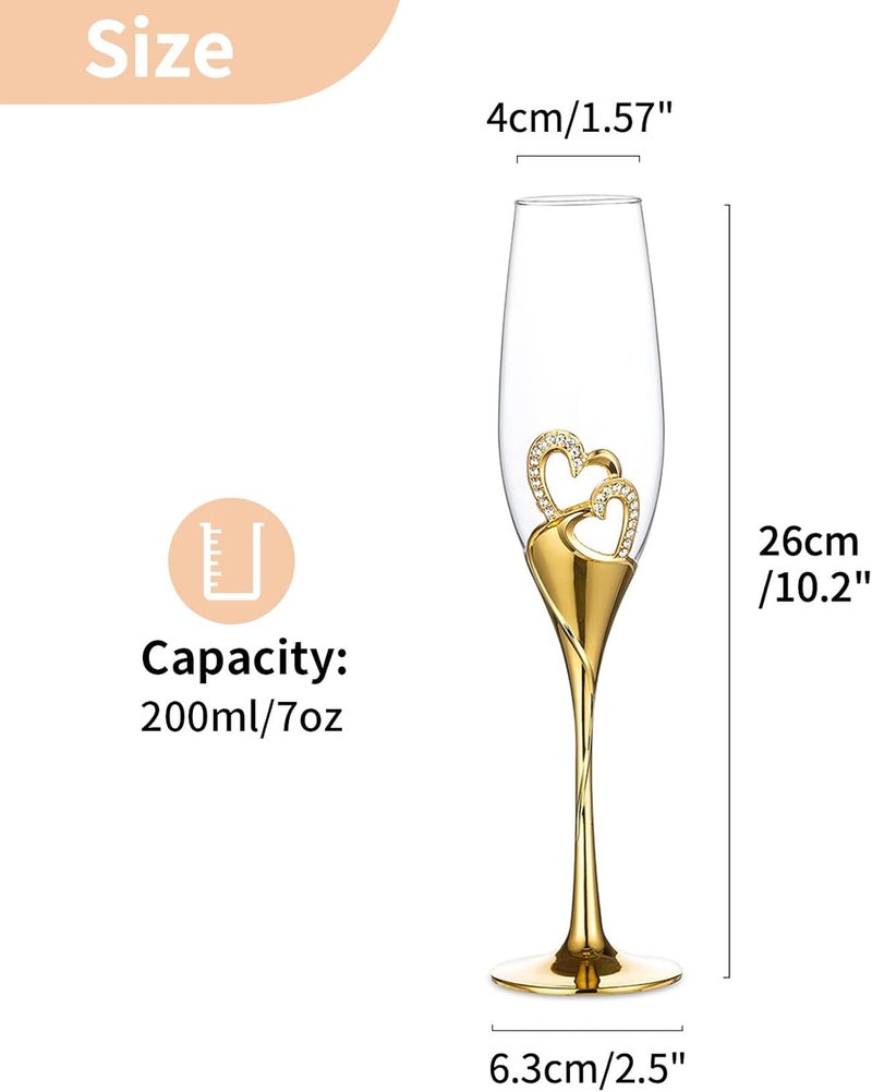 NUPTIO نوبتيو كؤوس الشمبانيا هدايا زفاف كؤوس ذهبية للتوست للعروس والعريس أكواب نبيذ على شكل قلب كريستال هدية ذكرى سنوية خطوبة للأزواج مضيفة السيد والسيدة 676 أونصة - Image 5