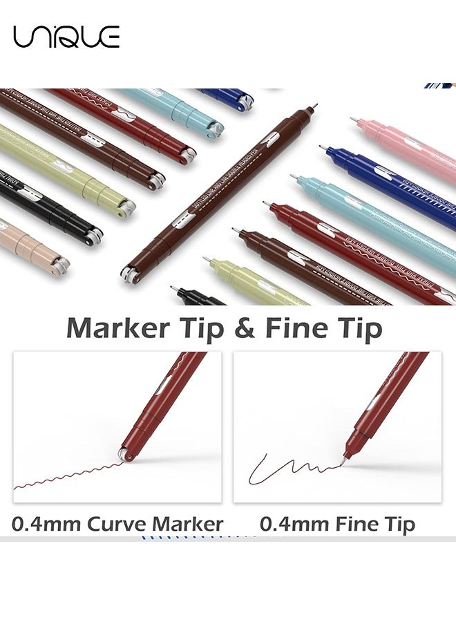 Unique 8Pcs Colored Curve Pens, Dual Tip Pens with 6 Different Curve Shapes & 8 Colors Fine Tips, Planner Pens For Writing Journaling Note Taking Drawing Scrapbook Art School Supplies - Image 3